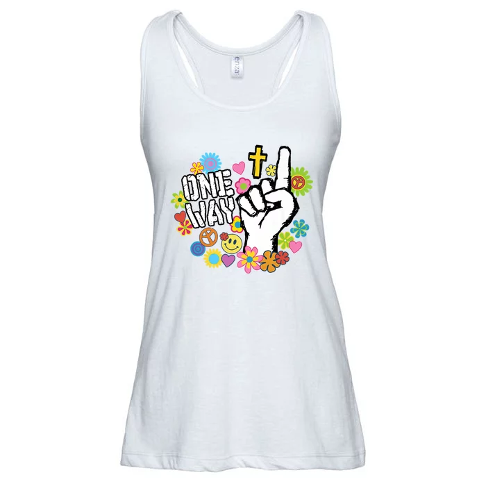 One Way Jesus People Christian Revolution Finger Up Retro Ladies Essential Flowy Tank