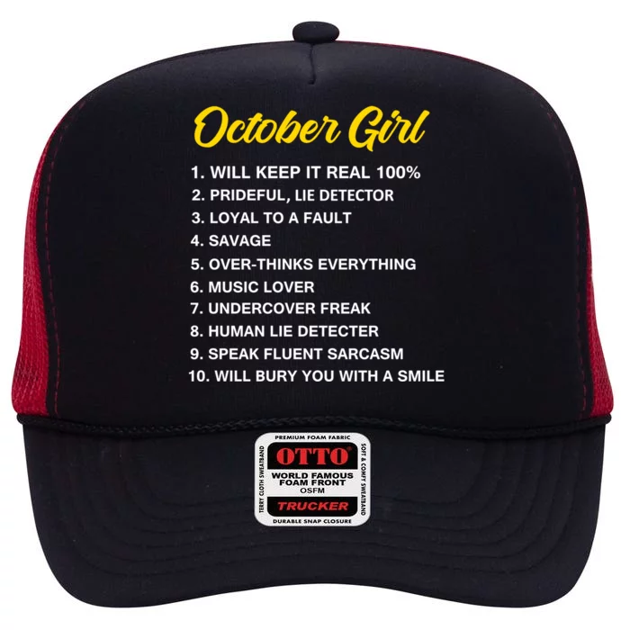 October Will Keep It Real 100% Libra Scorpio Birthday Great Gift High Crown Mesh Trucker Hat