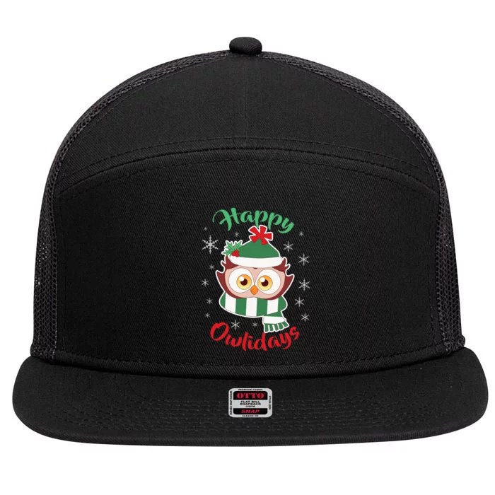 Owl Christmas Happy Owlidays 7 Panel Mesh Trucker Snapback Hat