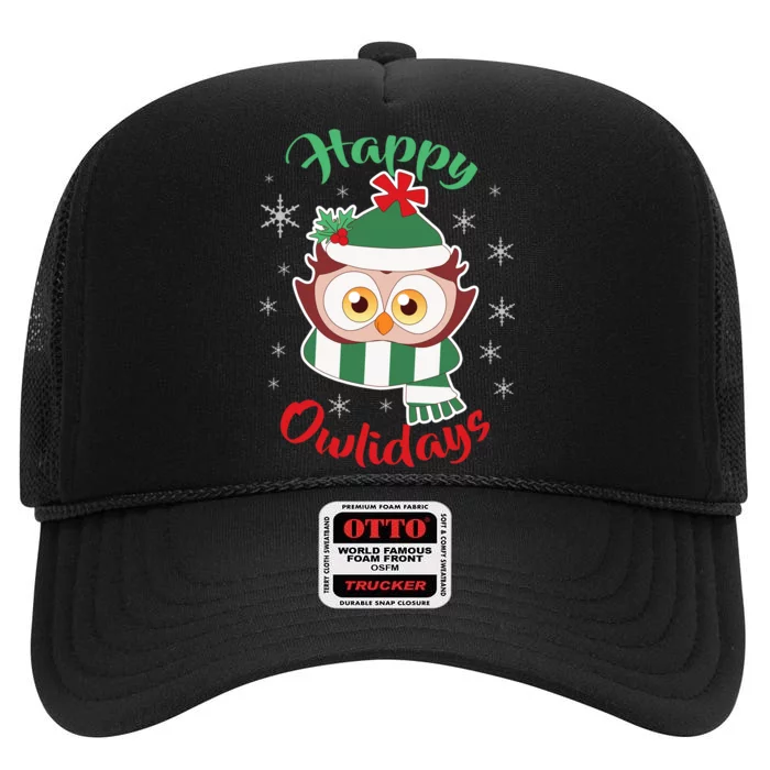 Owl Christmas Happy Owlidays High Crown Mesh Trucker Hat