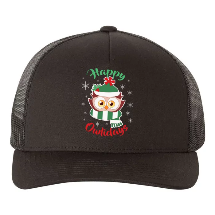 Owl Christmas Happy Owlidays Yupoong Adult 5-Panel Trucker Hat