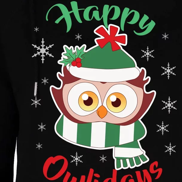 Owl Christmas Happy Owlidays Womens Funnel Neck Pullover Hood