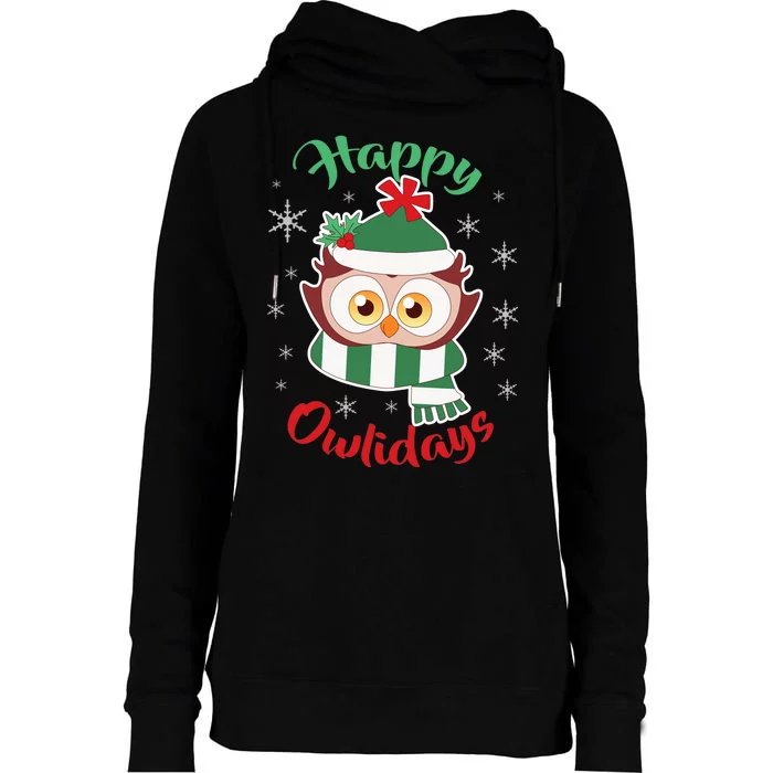 Owl Christmas Happy Owlidays Womens Funnel Neck Pullover Hood