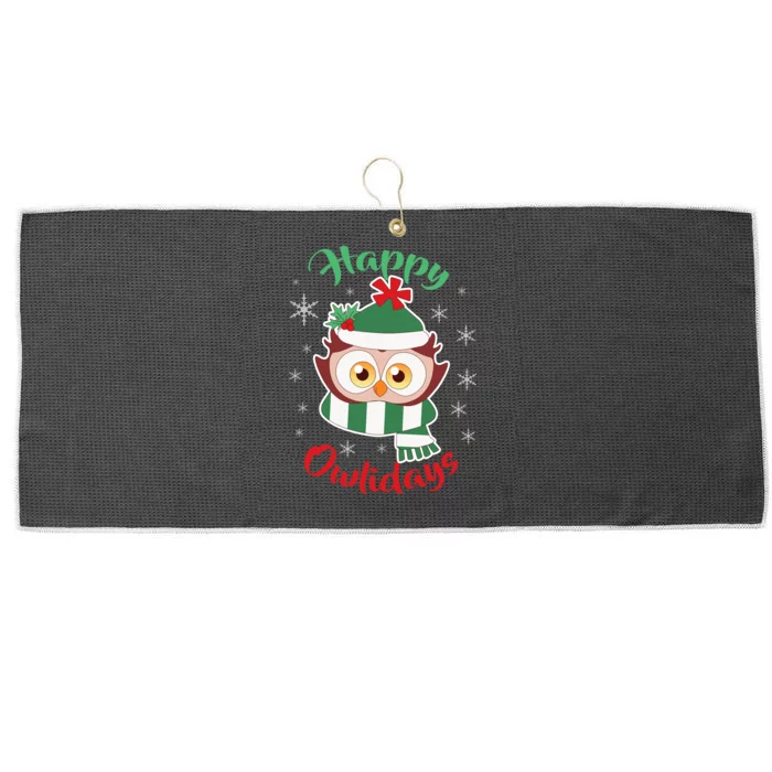 Owl Christmas Happy Owlidays Large Microfiber Waffle Golf Towel