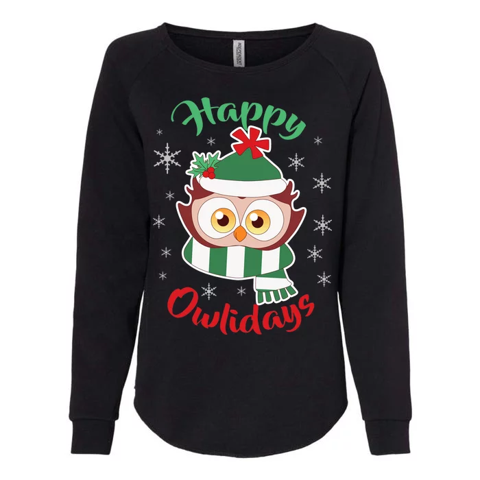 Owl Christmas Happy Owlidays Womens California Wash Sweatshirt