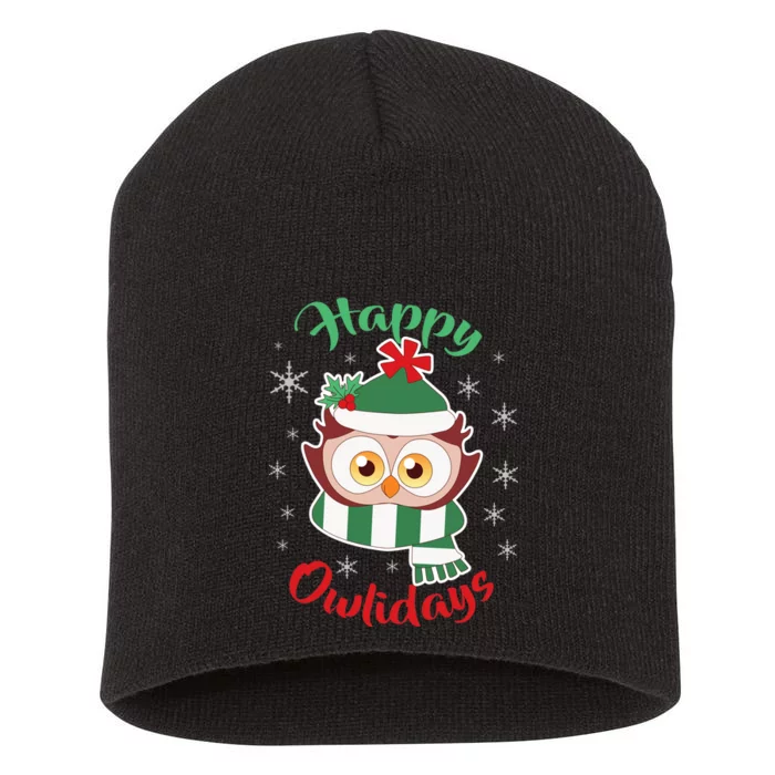 Owl Christmas Happy Owlidays Short Acrylic Beanie