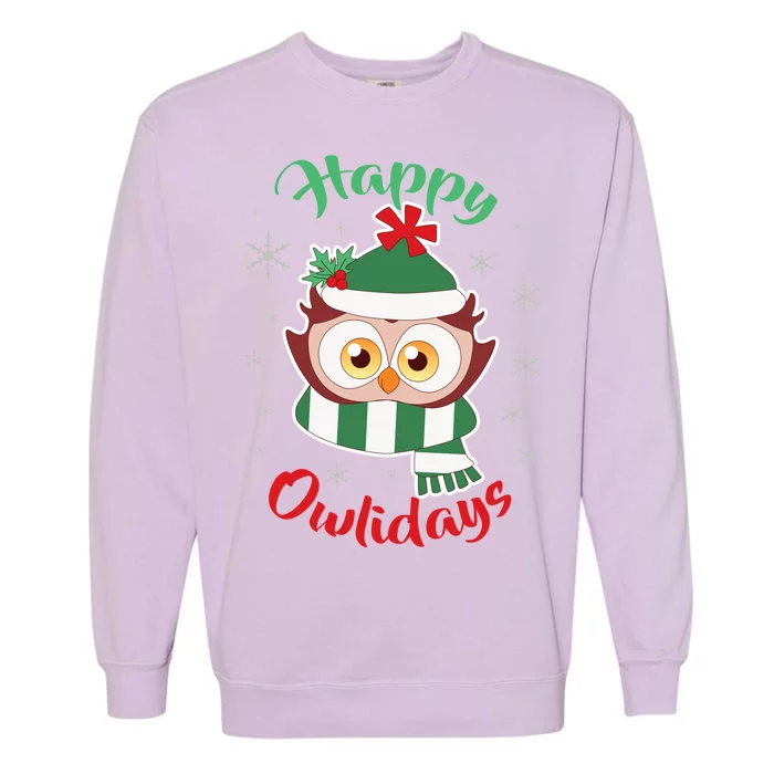 Owl Christmas Happy Owlidays Garment-Dyed Sweatshirt