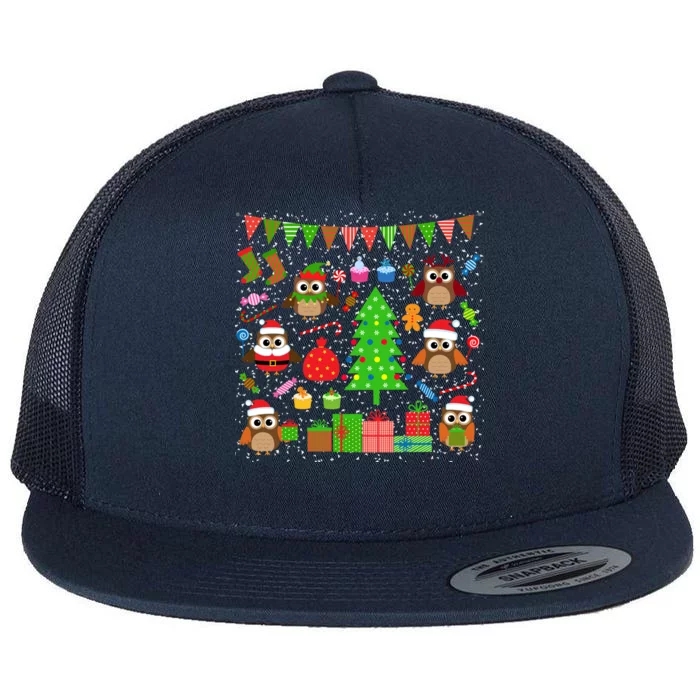 Owl Christmas Party Mashup Flat Bill Trucker Hat