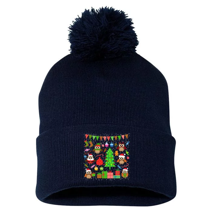 Owl Christmas Party Mashup Pom Pom 12in Knit Beanie