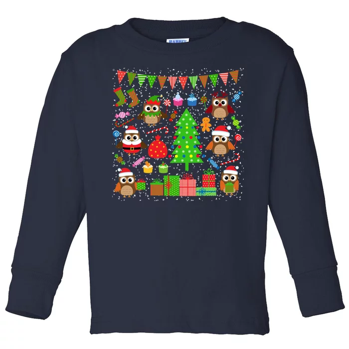 Owl Christmas Party Mashup Toddler Long Sleeve Shirt