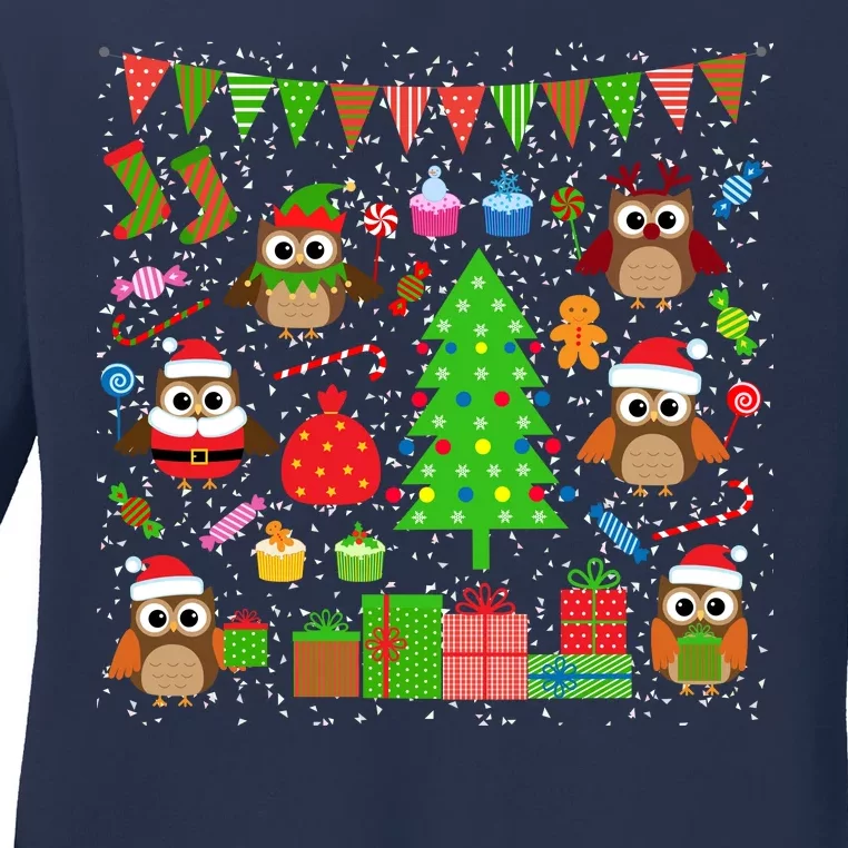 Owl Christmas Party Mashup Ladies Long Sleeve Shirt