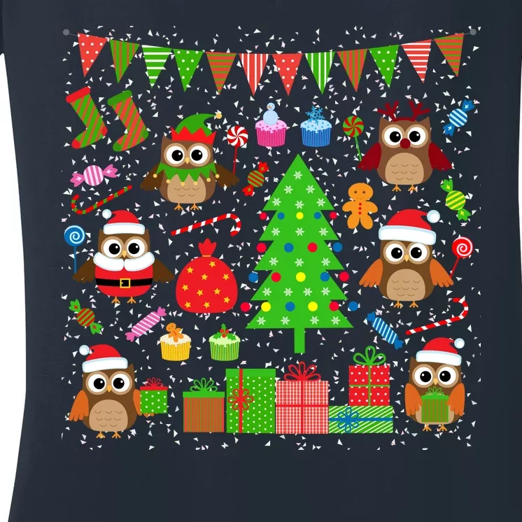 Owl Christmas Party Mashup Women's V-Neck T-Shirt