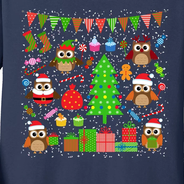 Owl Christmas Party Mashup Kids Long Sleeve Shirt