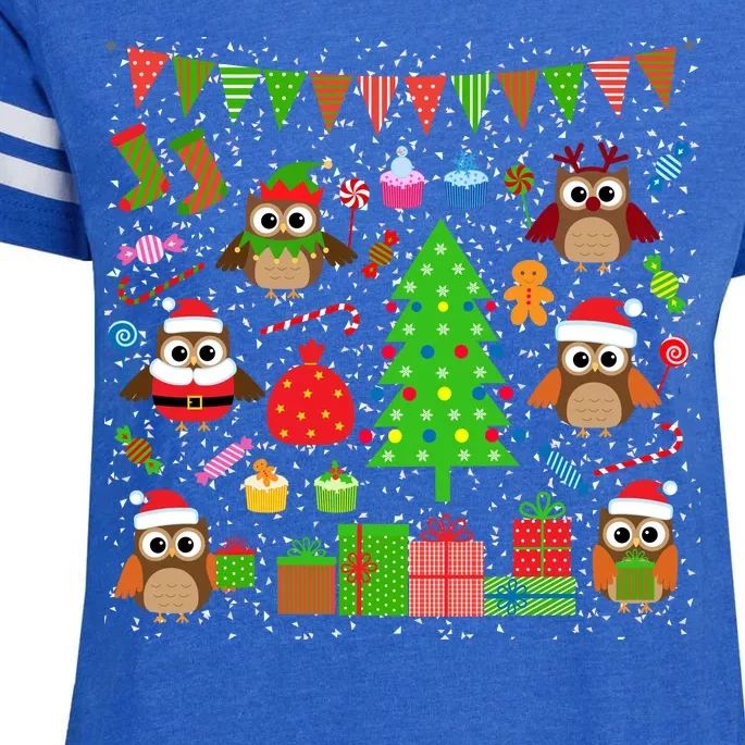 Owl Christmas Party Mashup Enza Ladies Jersey Football T-Shirt