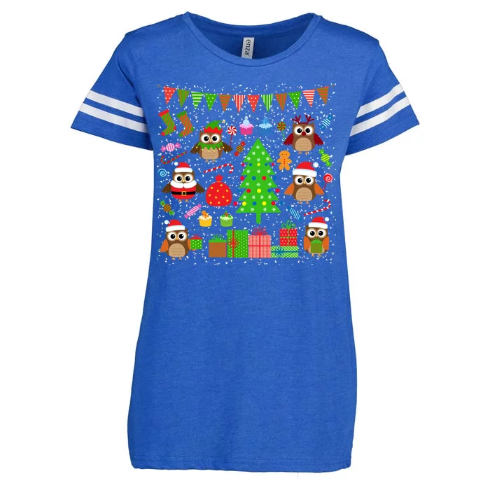 Owl Christmas Party Mashup Enza Ladies Jersey Football T-Shirt