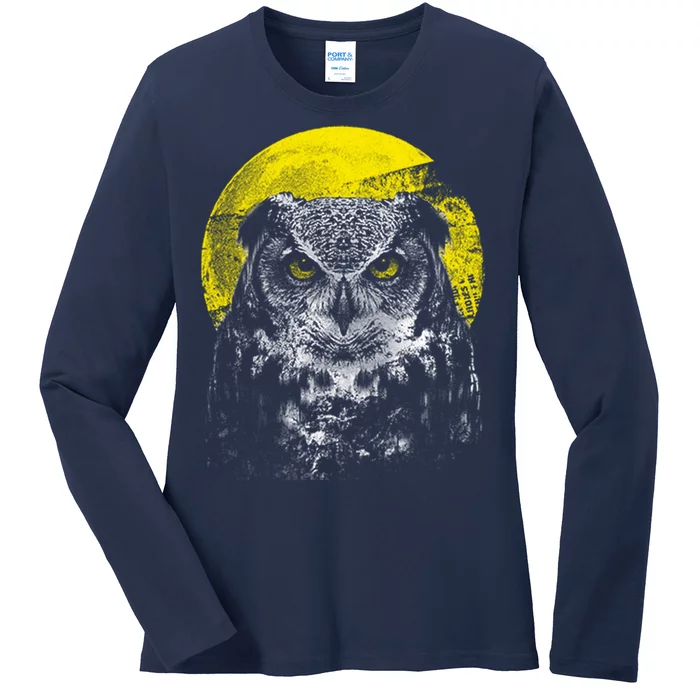 Owl Moon Light Ladies Long Sleeve Shirt