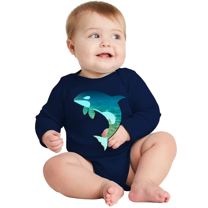 Orca Whale Lovers Silhouette Earth Day And Ocean Week Gift Baby Long Sleeve Bodysuit