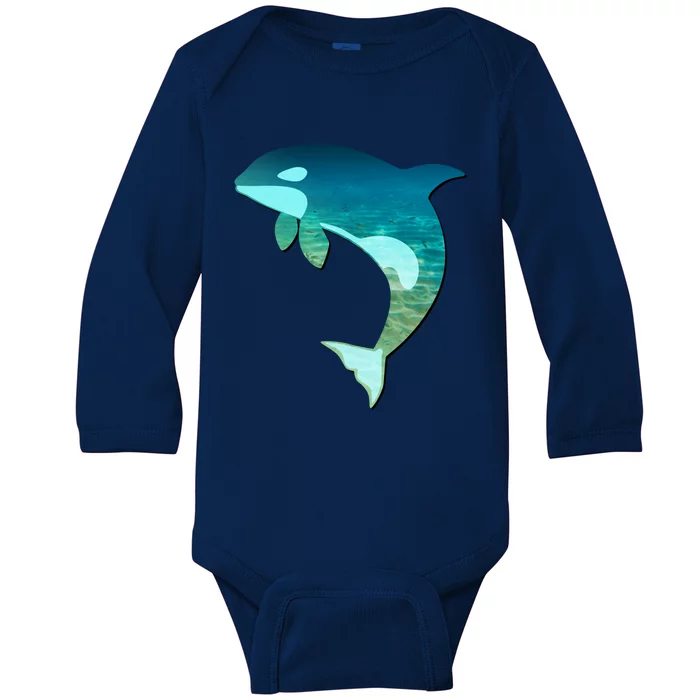 Orca Whale Lovers Silhouette Earth Day And Ocean Week Gift Baby Long Sleeve Bodysuit