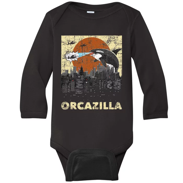 Orcazilla Whale Lover Ocean Marine Biologist Whales Baby Long Sleeve Bodysuit