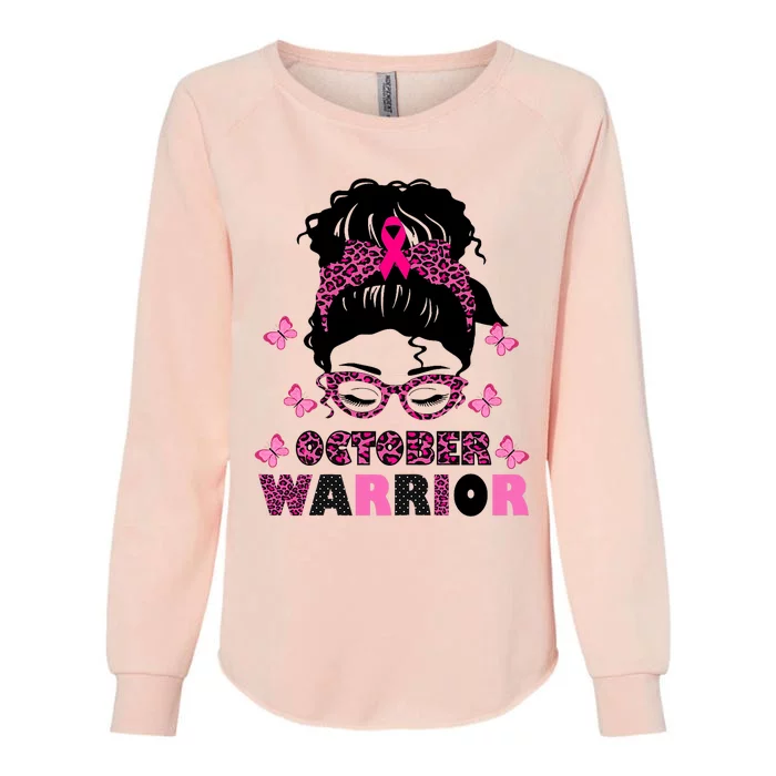 October Warrior Messy Bun Breast Cancer Awareness Womens California Wash Sweatshirt