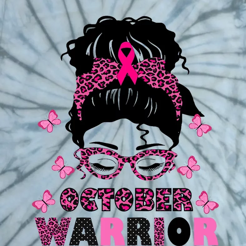 October Warrior Messy Bun Breast Cancer Awareness Tie-Dye T-Shirt