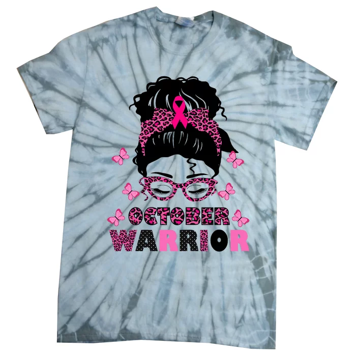 October Warrior Messy Bun Breast Cancer Awareness Tie-Dye T-Shirt