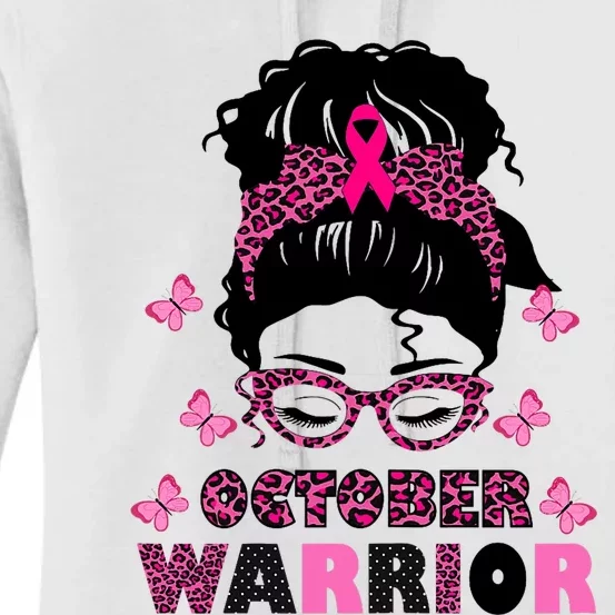 October Warrior Messy Bun Breast Cancer Awareness Women's Pullover Hoodie