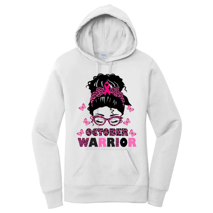 October Warrior Messy Bun Breast Cancer Awareness Women's Pullover Hoodie