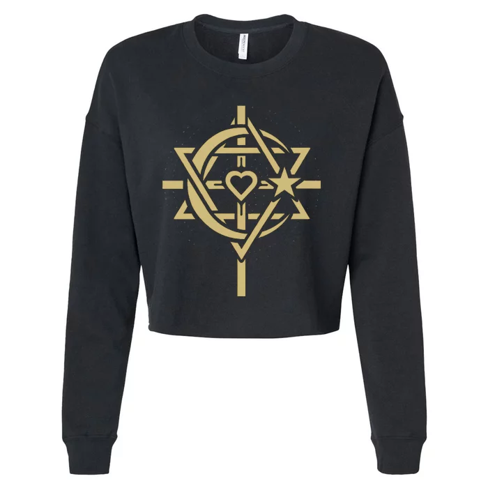 ONE WORLD ONE HUMANITY Interfaith LOVE is THE CENTER Cropped Pullover Crew