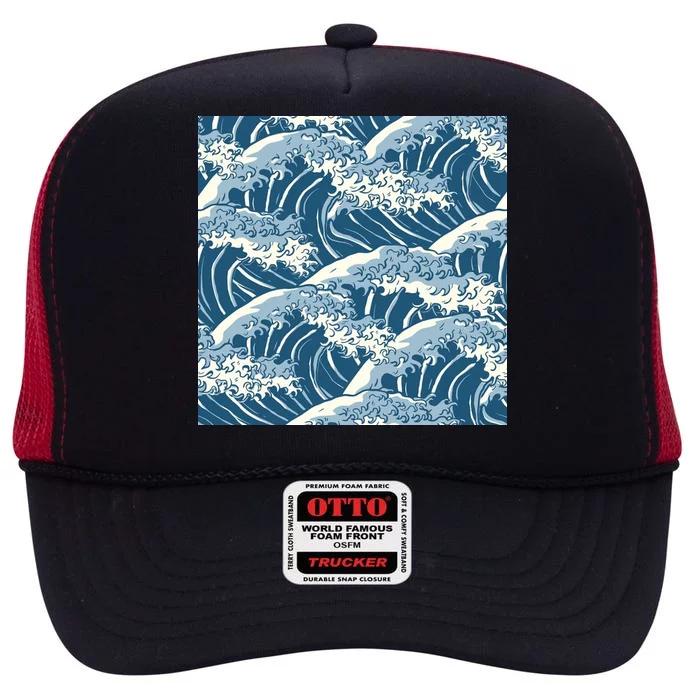 Ocean Wave Pattern High Crown Mesh Trucker Hat