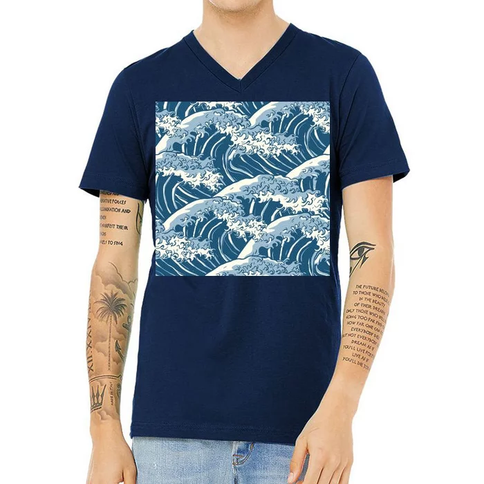 Ocean Wave Pattern V-Neck T-Shirt