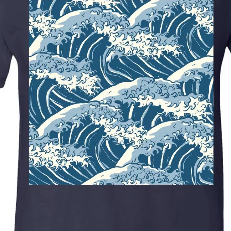 Ocean Wave Pattern V-Neck T-Shirt