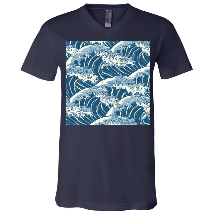 Ocean Wave Pattern V-Neck T-Shirt