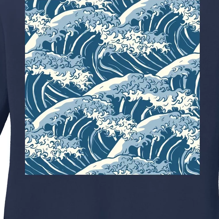 Ocean Wave Pattern Ladies Long Sleeve Shirt