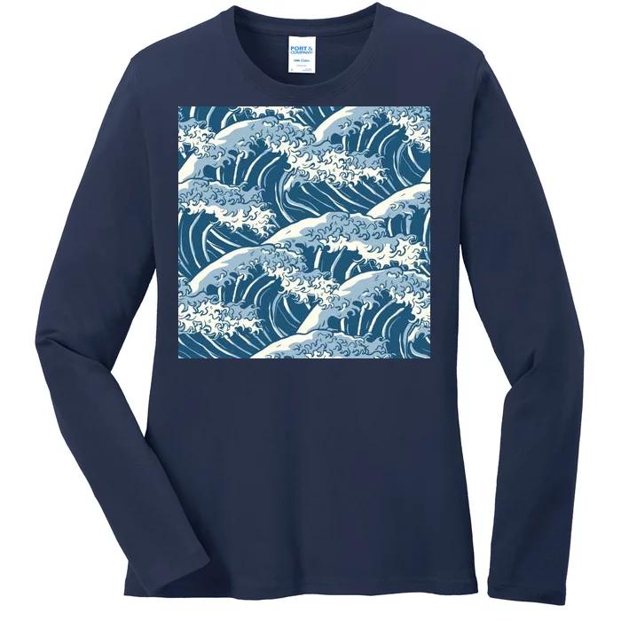 Ocean Wave Pattern Ladies Long Sleeve Shirt