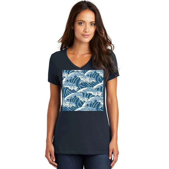 Ocean Wave Pattern Women's V-Neck T-Shirt