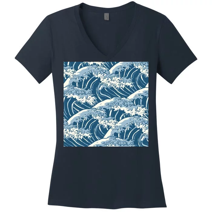 Ocean Wave Pattern Women's V-Neck T-Shirt