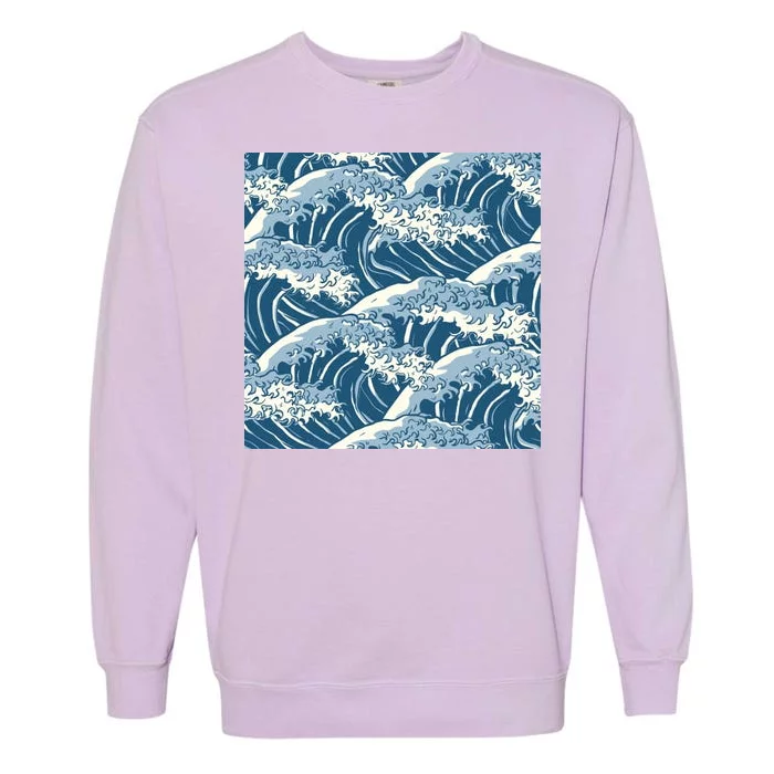 Ocean Wave Pattern Garment-Dyed Sweatshirt