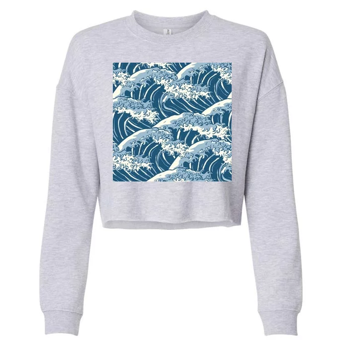 Ocean Wave Pattern Cropped Pullover Crew