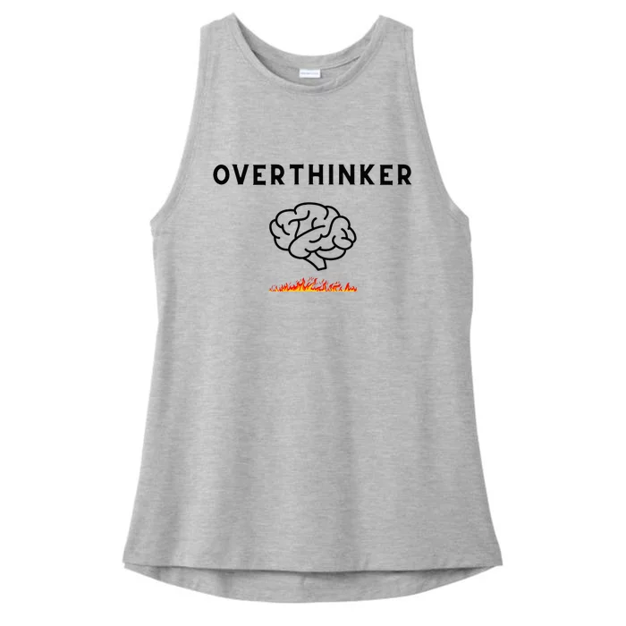 Overthinker With Picture Of Brain And Fire Ladies Tri-Blend Wicking Tank