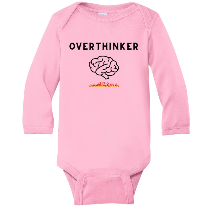 Overthinker With Picture Of Brain And Fire Baby Long Sleeve Bodysuit