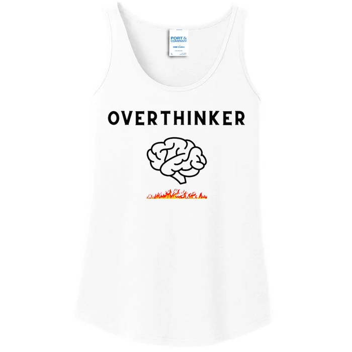 Overthinker With Picture Of Brain And Fire Ladies Essential Tank