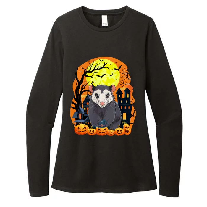 Opossum With Pumpkins Funny Scary Halloween Party Womens CVC Long Sleeve Shirt