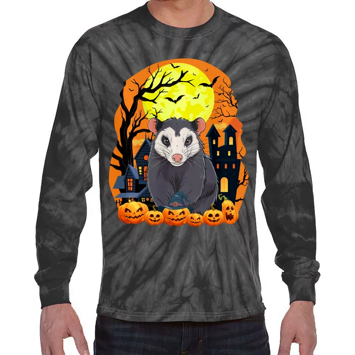 Opossum With Pumpkins Funny Scary Halloween Party Tie-Dye Long Sleeve Shirt