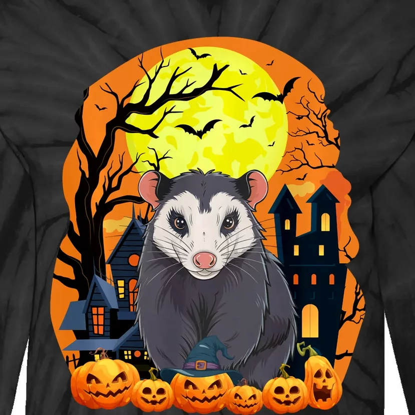 Opossum With Pumpkins Funny Scary Halloween Party Tie-Dye Long Sleeve Shirt