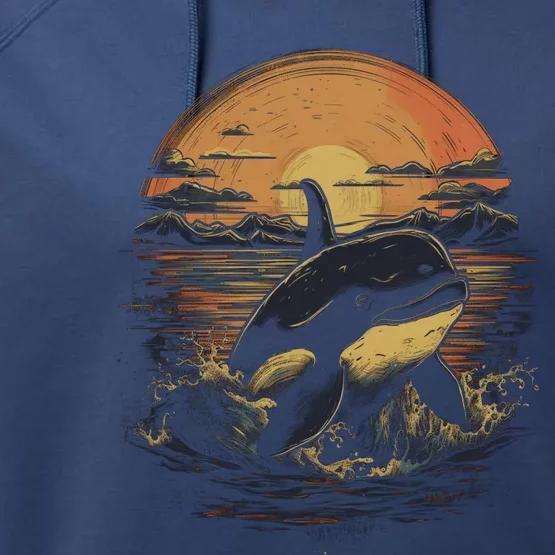 Orca Whale Retro Style Graphic Tees for Boy Girl Performance Fleece Hoodie