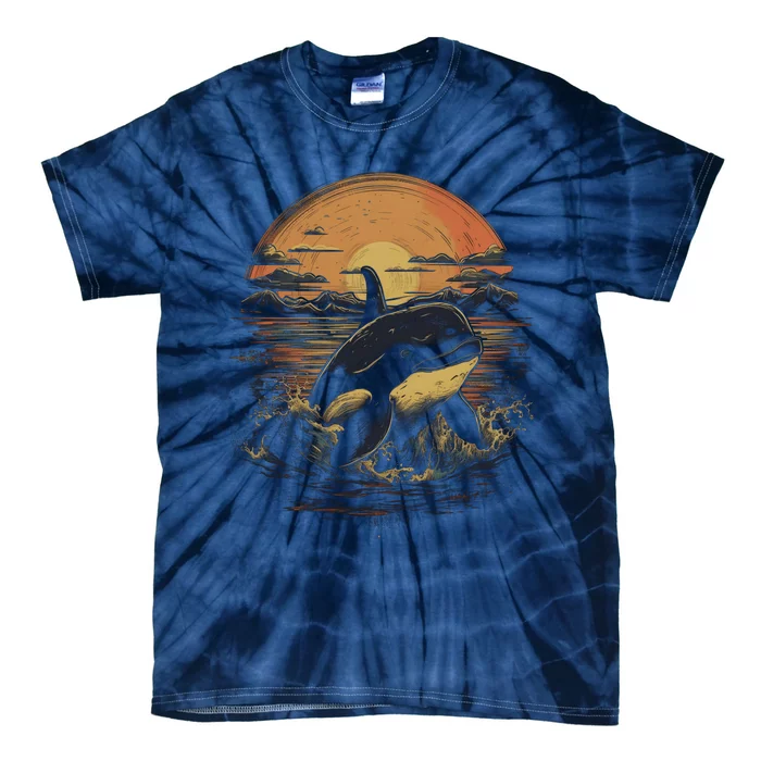 Orca Whale Retro Style Graphic Tees for Boy Girl Tie-Dye T-Shirt