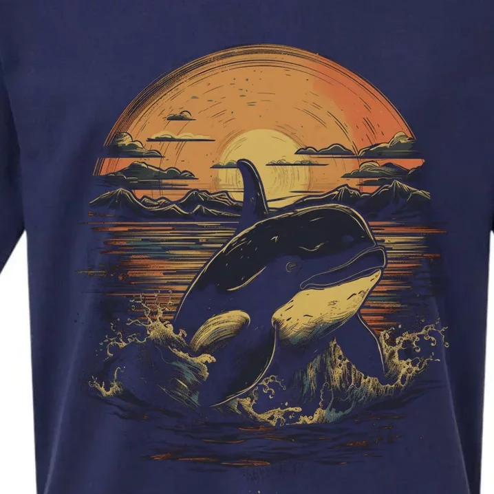 Orca Whale Retro Style Graphic Tees for Boy Girl Sueded Cloud Jersey T-Shirt