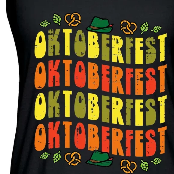 Oktoberfest Word Retro Groovy German Costume Ladies Essential Flowy Tank