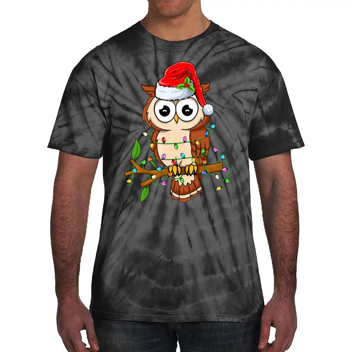 Owl Wearing Santa Hat Xmas Birds Owl Lover Christmas Tie-Dye T-Shirt